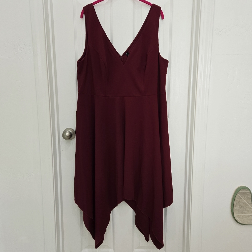 Ever Pretry Handkerchief Hem Sleeveless Maroon Dress Sz 4X